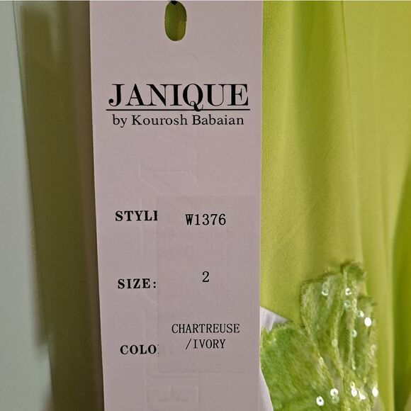 Janique Gown W1376 Size 2 Chartreuse/Ivory - Picture 5 of 8